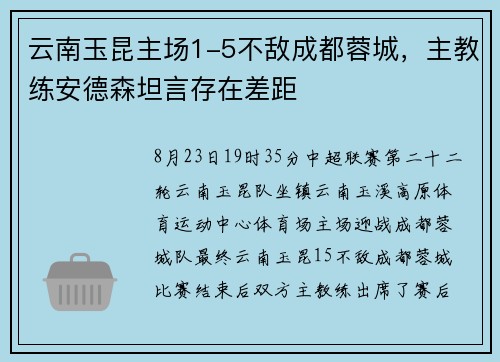云南玉昆主场1-5不敌成都蓉城，主教练安德森坦言存在差距